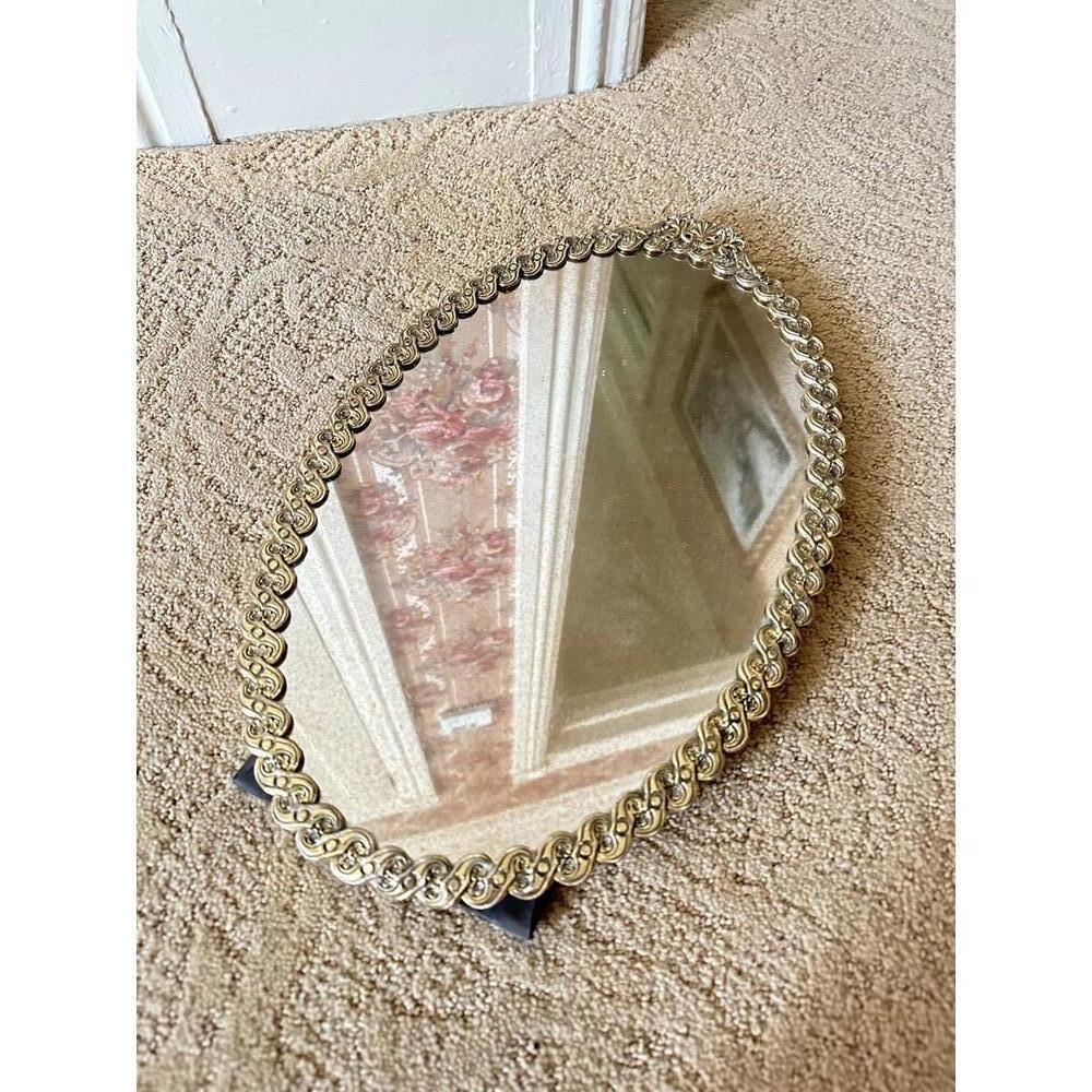 Vintage Oval Vanity Mirror with Ornate Gold Frame